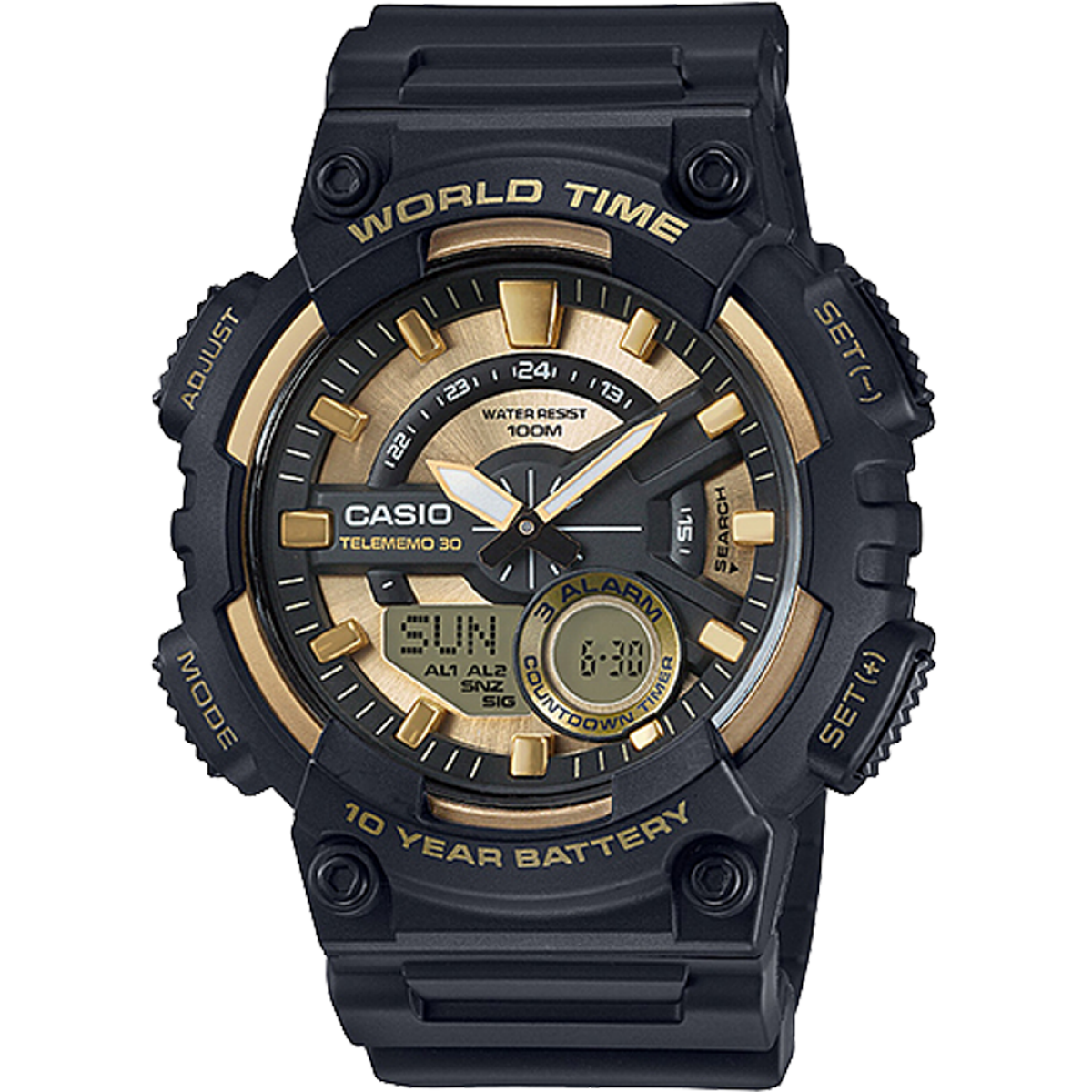 AEQ-110BW-9AVCF Analog-Digital Black and Gold Watch