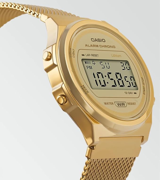 Casio Vintage Unisex Digital Watch - Gold tone Stainless Steel Mesh Band
