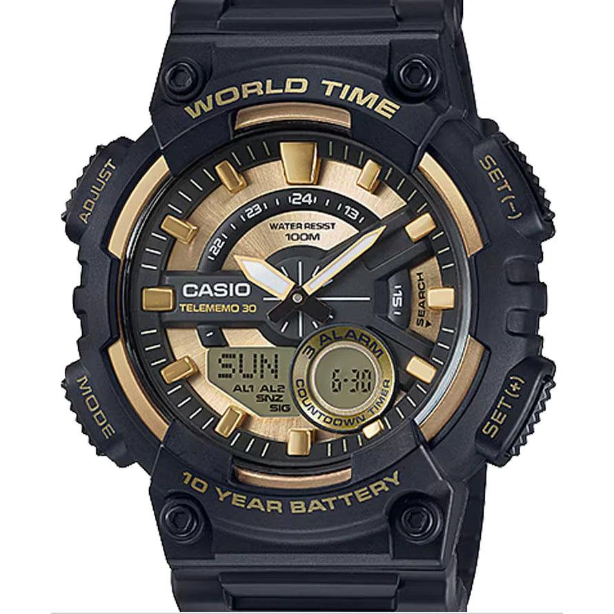AEQ-110BW-9AVCF Analog-Digital Black and Gold Watch