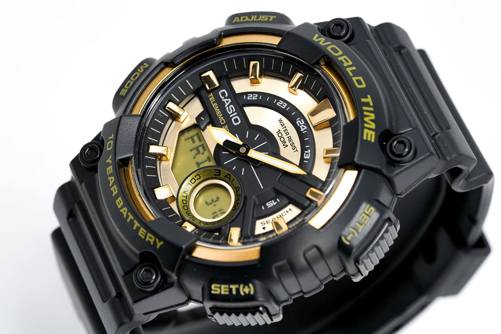 AEQ-110BW-9AVCF Analog-Digital Black and Gold Watch
