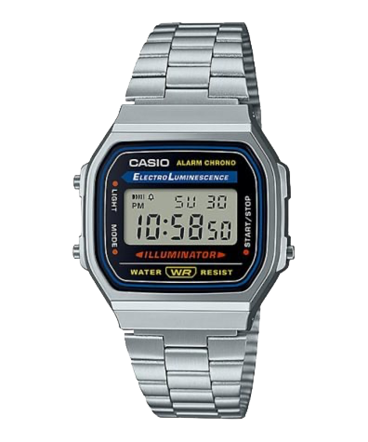 A168WA-1WCR Vintage Silver and Black Metal Watch