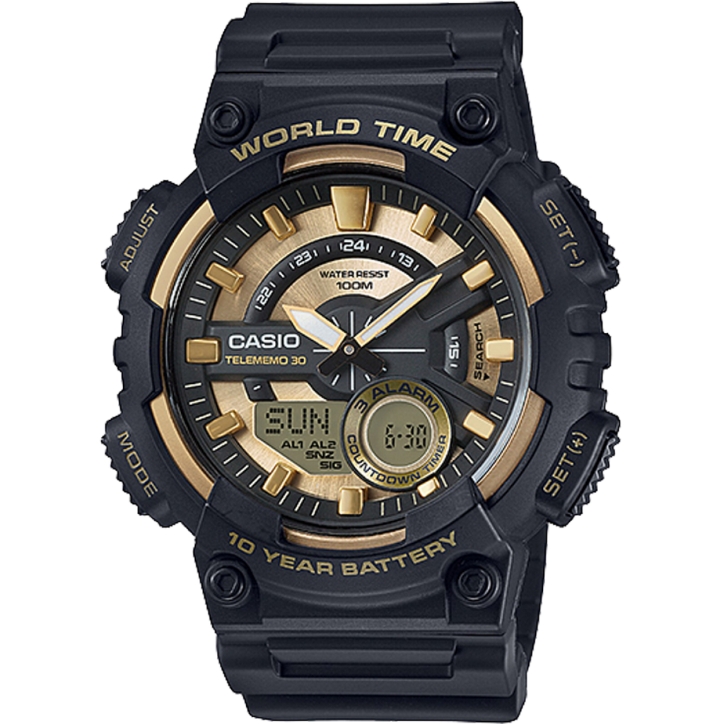 AEQ-110BW-9AVCF Analog-Digital Black and Gold Watch