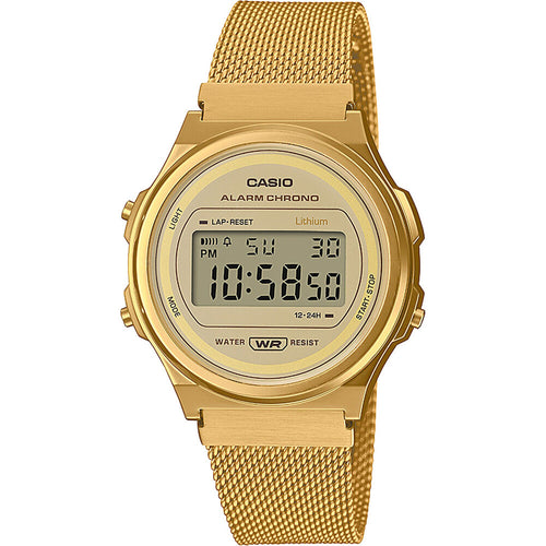 Casio Vintage Unisex Digital Watch - Gold tone Stainless Steel Mesh Band