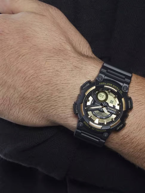 AEQ-110BW-9AVCF Analog-Digital Black and Gold Watch